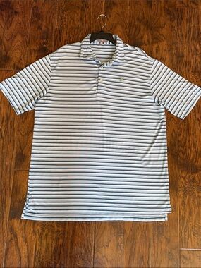 Peter Millar Summer Comfort Blue Striped Performance Polo, size XL